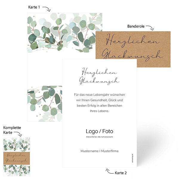 Bild 1 - Gl�ckwunschkarte Eukalyptus mit Banderole