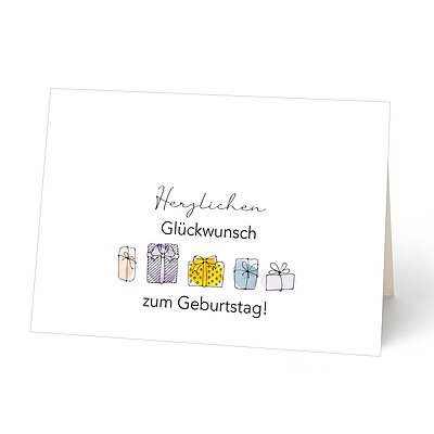 Glckwunschkarte mit kleiner Geschenke Parade