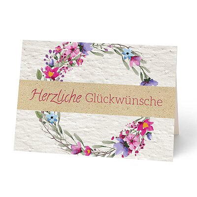 Glckwunschkarte aus Samenpapier zum Einpflanzen und Banderole